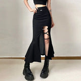 Nukty High Waist Women Mermaid Skirts American Style Designed Bandage Split Midi Skirt Y2K Fashion Streetwear Female Skirts Spring New