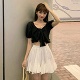 Nukty White Mini Skirts for Women Cute Princess Summer Gown Pleated Skirt Korean Version Trendy Sweet Schoolgirls Holiday High Waist