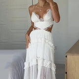 Nukty Summer Long Dresses Women White Lace Party Bow Bodycon Dress Hollow Out High Waist Wedding Elegant Sexy Maxi Vestidos