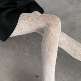 Nukty Fashion Flower Embroidery Mesh Hollow Out Sexy Pantyhose Women's Fishing Net Tights Cool Girl Colored Hipster Harajuku Stockings