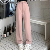 Nukty Woman Vintage Wide Leg Jeans Girls High Waist Pants Female Fashion Black Black Grey Retro Blue Light Blue Pink Denim Trousers