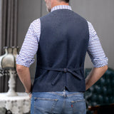 Nukty Men's Casual Classic Suit Vest V Neck Herringbone Tweed Slim Fit Business Waistcoat For Wedding