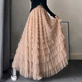 Nukty Fairy Heavy Industry Net Yarn Cake Skirt Women's Spring Summer Long Ankle Design Sense Niche Figure Wide Hem Long Skirts Woman