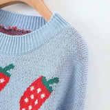 Nukty Cute Strawberry Sweater Women Soft Jacquard Knit Pullover Jumper Teen Girl Autumn Winter Outfit