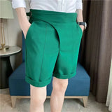 British Style Casual Suit Shorts Mens Waist Buckle Button Naples Knee Length Pants Summer Thin Fashion Business Slim fit Shorts