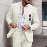 Nukty Linen Suits For Men Wedding 2 Piece Set Single-Breasted Luxury Notched Lapel Top+pants  Trajes Elegante Para Hombre