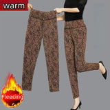 Nukty Plus Size Women's Clothing Basic Tight Leggings Retro Leopard Pencil Pants Casual New Outerwear Winter Warm Fleece Women's Pants