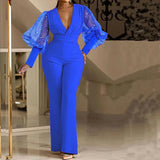 Nukty Ladies Elegant Office Jumpsuit Romper For Women High Waist Wedding Overalls Sequins Bodycon Long Sleeve Party Jumpsuit Club