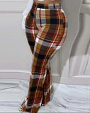 Women's Pants Autumn Fashion Plaid Print Casual High Waist Daily Long Pants