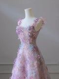 Nukty Romantic Fairy Sequins 3D Flower Pink A-line Wedding Evening Party Dress Sleeveless Princess Birthday Gown Vestidos De Festa