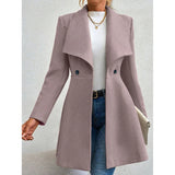 Nukty Women's Coat Winter Decent French Solid Color Long Sleeve Lapel Button-Up Work Coats