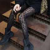 Nukty Women Sexy Thin Transparent Silky Pantyhose Gothic Black Sexy Vintage Leopard Animal Pattern Sheer Tights Seamless Stockings