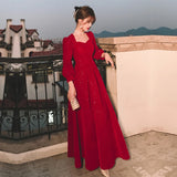 Nukty NEW YEAR DRESS TO IMPRESS Women Evening Dresses Long Sleeve Elegant Square Collar Red Sequins Simple Prom Party Dress Long A-line Formal Vestidos