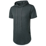 Nukty Summer Hooded Sweatwear New Mens Short Sleeve Loose T-shirt Solid Color Lightweight Hoodie Fitness Breathable Collar Tops