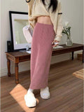 Nukty Corduroy Midi Skirts Women Casual Solid Elegant Harajuku Lovely Females College Warm A-line Elastic High Waist Korean Fashion