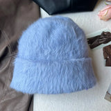 Nukty New Fashion Rabbit Fur Y2k Beanies for Women Soft Warm Fluffy Angola Winter Hat Female Windproof Bonnet Hat Skullies Cap