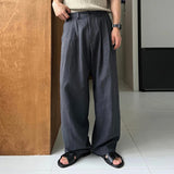 Nukty Men's Korean Light Luxury Draped Linen Wide Leg Pants Leisure Button-down Solid Color Straight Premium Elegant Sweatpants M-3XL