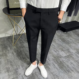 Nukty 2024 Summer Fashion Mens Dark Green Suit Pants Pure Color Business Occupation Slim Fit Dress Office Ankle Trousers