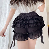 Nukty Lace Lolita Skirt Shorts Women Japanese Kawaii Bow Patchwork Ruffle Layered Cutecore Y2k Mini Skirt Harajuku Soft Girl