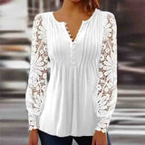 Nukty New Fashion V Neck Floral Women's Shirts with Lace Long Sleeve White Women Blouse Elegant Woman Tops Office Lady Clothes