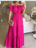 Nukty Summer Boho Red Dress Fashion Short Sleeve Beach Long Dress Casual Loose Elegant Holiday Party Dresses For Women Robe Femme