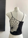 Nukty Women Black Hollow Out Crop Top Vintage Y2k Camisole Corset Top Sleeveless Off Shoulder Vest 90s Tank Tops 2000s Clothes Summer