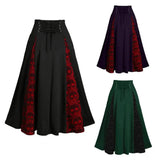 Nukty Women Vintage Lace-up Skirts Skull Lace Stitching Buttons Big Swing Skirt Female Halloween Party Medieval Cosplay Costumes