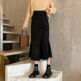 Nukty Fashion High Waist Midi Skirts for Women Spring Slim Fit  Hip Mermaid Skirt Woman Korean Ruffles Brown Skirts 2XL