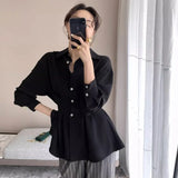 Nukty Blouses Women Chiffon Shirts Long Sleeve Shirring Design Spring Summer All-match Elegant Graceful Chic Defined Waist Mature Lady