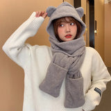 Nukty Cute Bear Ear Hat Scarf Set Kawaii Women Winter Beanies Caps Warm Casual Plush Hat Casual Female Keep Wammer Anime Gift