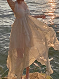 Nukty France Fashion Irregular Beach Strap Dress Female Elegant Chiffon Fairy Party Vestidos Korea Summer Casual Clothing