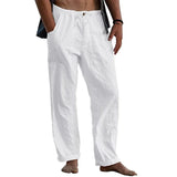 Nukty New Men's Cotton Linen Pants Summer Solid Color Breathable Linen Trousers Summer elastic waist drawstring loose pants