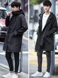 Nukty Spring Autumn Long Trench Coat Men Fashion Hooded Windbreaker Black Overcoat Casual Jackets