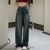 Nukty Vintage Wide Leg Cargo Jeans Women Autumn High Waist Bagge Pants Woman Y2K Streetwear Loose Denim Trousers Female