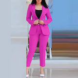 Nukty business casual outfits 2pcs Women Office Clothing Set Long Sleeve Blazer Jacket & High Waist Pencil Pants Solid Color