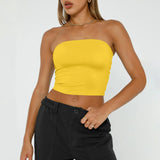 Nukty Womens Strapless Crop Tops Basic Backless Sleeveless Bandeau Cute Sexy Tops Trend Street Fashion Classic Solid Tube Tops