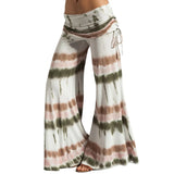 Nukty Loose Tie Dye Print Wide Leg Pants Cinched Foldover Elastic Waist Long Relaxed Pants For Female Spring Summer Daily Outing