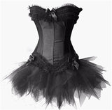 Nukty Women Plus Size Satin Lace Up Burlesque Corset Tutu Skirt Dress Halloween Costume