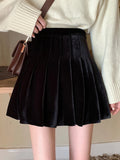 Nukty Gold Velvet Black Short Skirt Female Autumn and Winter Wear New High Waist Skirt All-match A-line Pleated Skirt