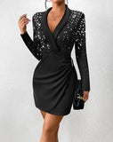  Elegant Evening Party Dresses for Women Sexy Beaded Buckled Ruched Work Dress Autumn Winter Spring New Fashion Casual