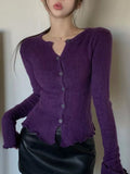 Nukty Tight Button Cardigan Purple Knitted Sweater Women Winter New In Elegant  Coat 2000s Clothes