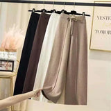 Nukty Knitted Pants Women Spring and Autumn High Waist Elastic Drape Drawstring Loose Casual Mopping Pants Straight Wide Leg Pants