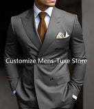 Nukty High Quality Brown Men's Suits Double Breasted Bespoke Double Breasted Peaked Lapel Formal Blazer Slim Fit 2 Piece Jacket Pants