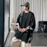 Nukty T-shirts Men Design Casual All-match Patchwork Couple Clothing Teens Streetwear Fashion Ulzzang Summer Baggy Dynamic O-neck Cozy