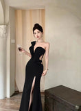 Nukty Elegant Fashion Wedding Evening Party Long Dresses for Women Sexy Split Sleeveless Slim Ladies Vintage Red Prom Female Clothing