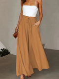 Nukty Plus Size Wide Leg Pants Comfortable Slight Stretch FabricElegant Solid Color Design Po    cket DetailsDrawstring Elastic Wai