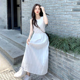 Nukty Summer Square Collar Embroider White Dress Women Elegant Party Solid Drawstring Female Sundress Fashion Chic Midi Dresses