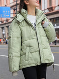 Nukty Fashion Winter Hooded Puffer Jacket Women Solid Casual Warm Oversize Parkas Female Korean Loose Long Sleeve Coat Women Clothing