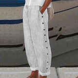 Nukty Long Linen Pants Women Women Summer Fashion Striped Print Button Casual Versatile Loose High Waist Yoga Dress Pants For Women