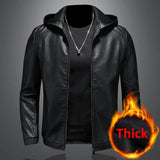 Nukty Hooded PU Jackets Men Biker Jacket Spring Autumn Leather Jacket Coat Male Fashion Casual Black PU Leather Coat Big Size 5XL